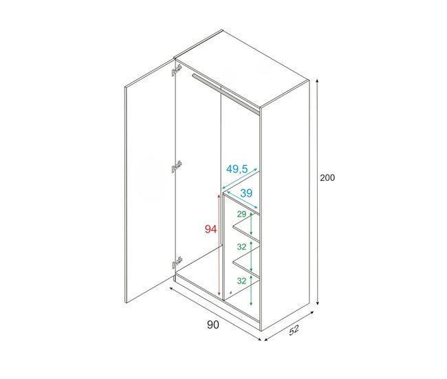 Conforama Armario Daabec Armario De Dormitorio Con 2 Puertas Batientes Mueble Con 3 Estantes Y Barra Para Ropa 90x52h200 Cm Blanco Y Marrón