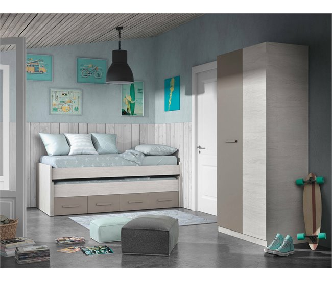 Conforama Armario Daabec Armario De Dormitorio Con 2 Puertas Batientes Mueble Con 3 Estantes Y Barra Para Ropa 90x52h200 Cm Blanco Y Marrón