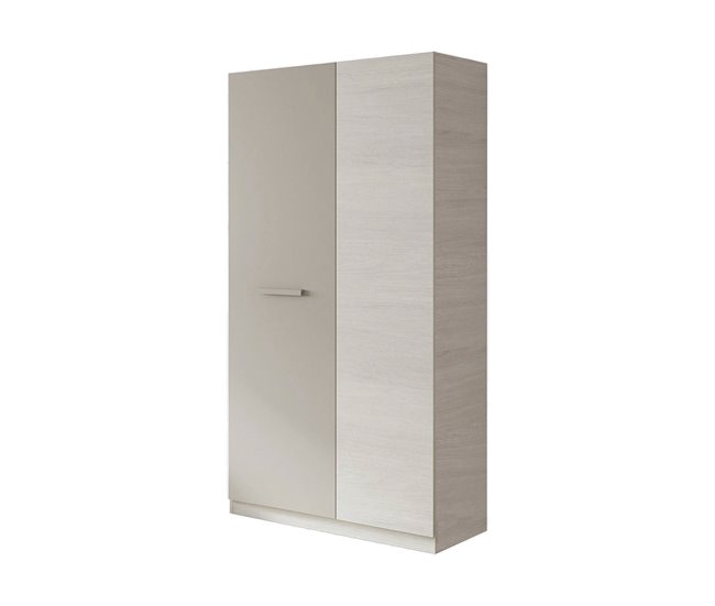 Conforama Armario Daabec armario de dormitorio con 2 puertas batientes mueble con 3 estantes y barra para ropa 90x52h200 cm blanco y marrón