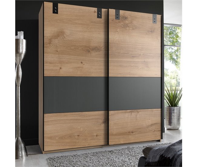 Conforama Armario De 2 Puertas Correderas Con Inserto En Color Grafito - L135 Cm