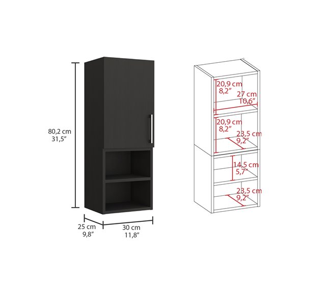 Conforama Armario De Baño De Pared Madrid Con Estantes 80CM A X 25CM P X 30CM L Wengue