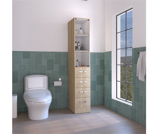 Conforama Armario De Baño Vanguard Con Cuatro Cajones 17.56CM P X 30.4CM L X 173.45CM A Rovere / Blanco