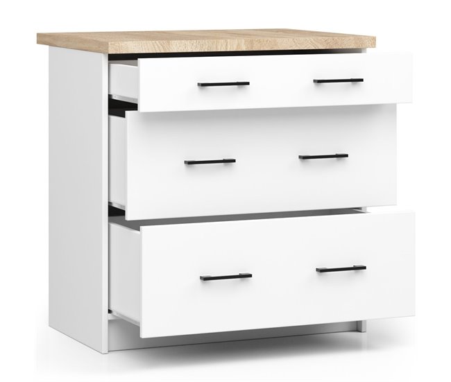 Conforama Armario De Cocina AKORD S80 Con Encimera Sistema OLIWIA Blanco 80 Cm 3 Cajones Color Blanco Mate 80x46x85 Cm