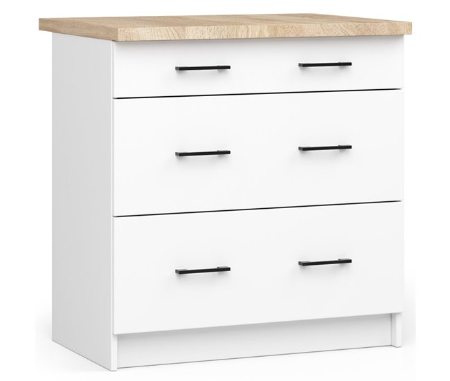 Conforama Armario de cocina AKORD S80 con encimera sistema OLIWIA Blanco 80 cm 3 cajones color Blanco mate 80x46x85 cm