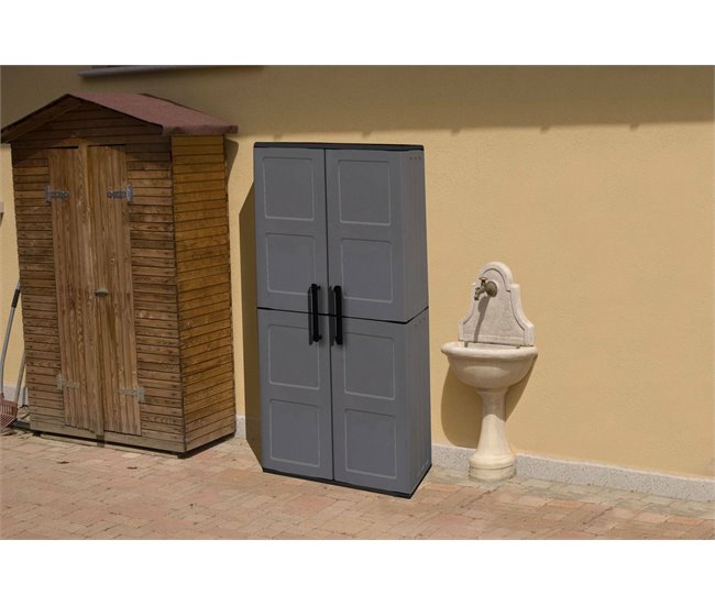 Conforama Armario De Exterior Dargentes Mueble Portaescobas Multiusos Mueble De Exterior De 2 Puertas 100% Made In Italy Acabado Cuadros 68x37h163 Cm Gris Y Negro
