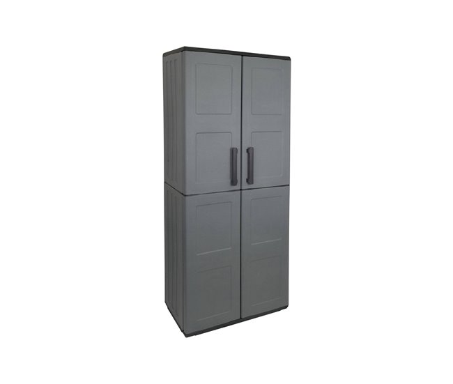 Conforama Armario de exterior Dargentes Mueble portaescobas multiusos mueble de exterior de 2 puertas 100% Made in Italy Acabado cuadros 68x37h163 cm Gris y Negro