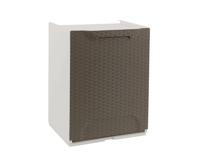 Conforama Armario de exterior Dbertagnol Muebles de exterior Mueble de balcón multiusos efecto ratán 100% Made in Italy 34x29h47 cm Taupe y Blanco