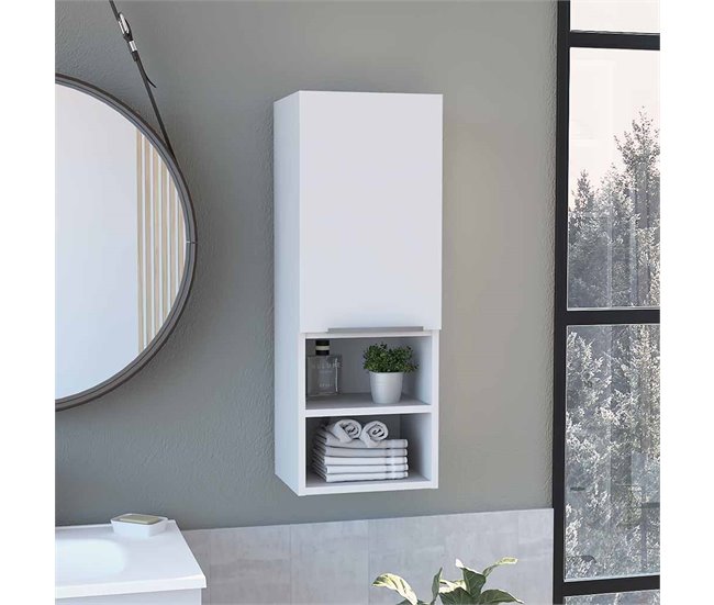 Conforama Armario De Pared Baño Mila En Melamina Con Una Puerta Y Cuatro Estantes Blanco 81.7 X 30 X 25.5 Cm