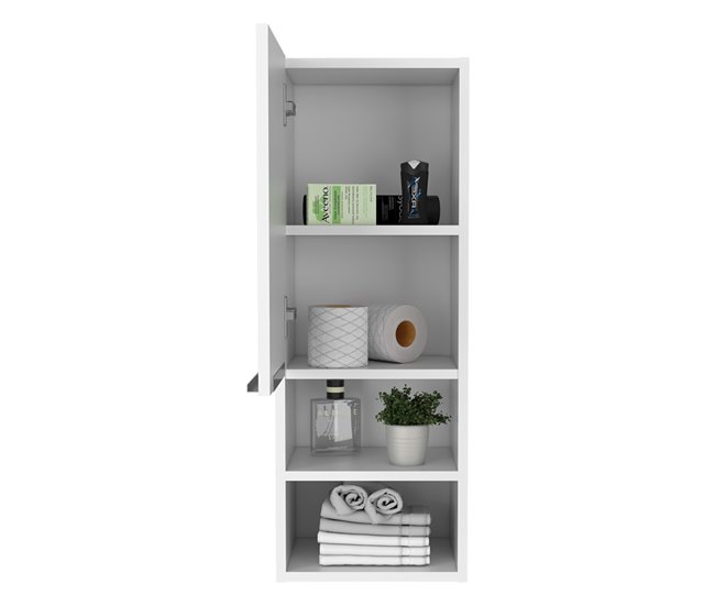 Conforama Armario De Pared Baño Mila En Melamina Con Una Puerta Y Cuatro Estantes Blanco 81.7 X 30 X 25.5 Cm