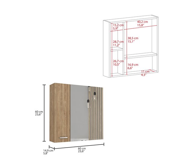 Conforama Armario De Pared Con Espejo De Barcelona Con Estantes 23.6CM A X 23.6CM L X 5.8CM P Miel