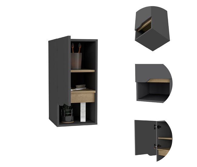 Conforama Armario De Pared De Baño Laurent Con Estantes 62 CM A X 30.1 CM An X 33 CM P. Plomo / Duna