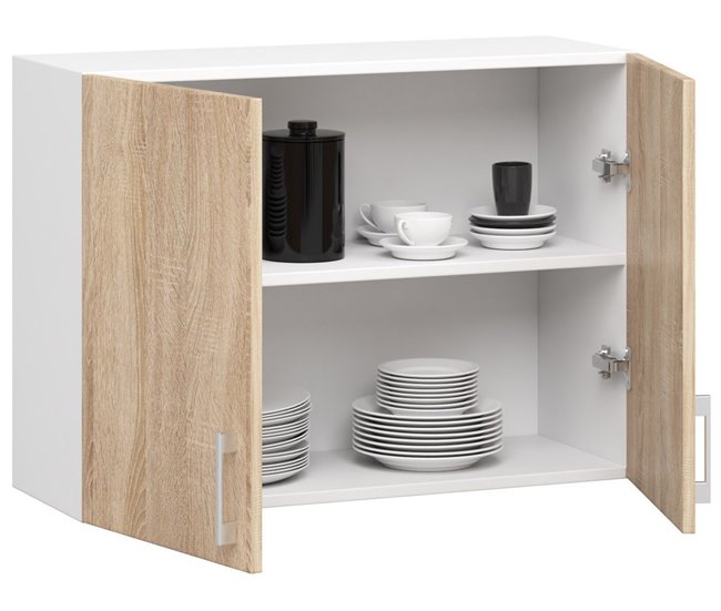 Conforama Armario De Pared De Cocina AKORD W80 Sistema LIMA Blanco 80 Cm 2 Puertas Roble Sonoma Mate 2 Estantes 80x30 5x58 Cm