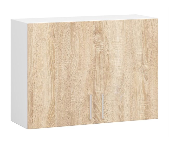 Conforama Armario de pared de cocina AKORD W80 sistema LIMA Blanco 80 cm 2 puertas Roble Sonoma mate 2 estantes 80x30 5x58 cm