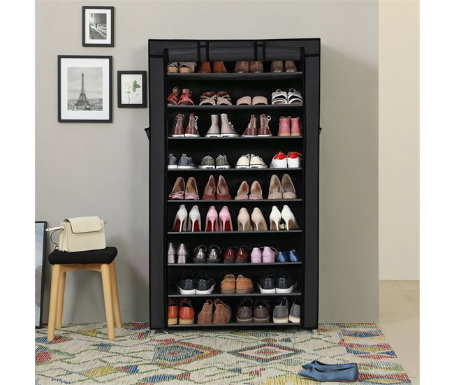 Conforama Armario De Zapatos Negro De 10 Niveles Con Funda De Protección Y Cierre De Cremallera - L88 X H160 Cm