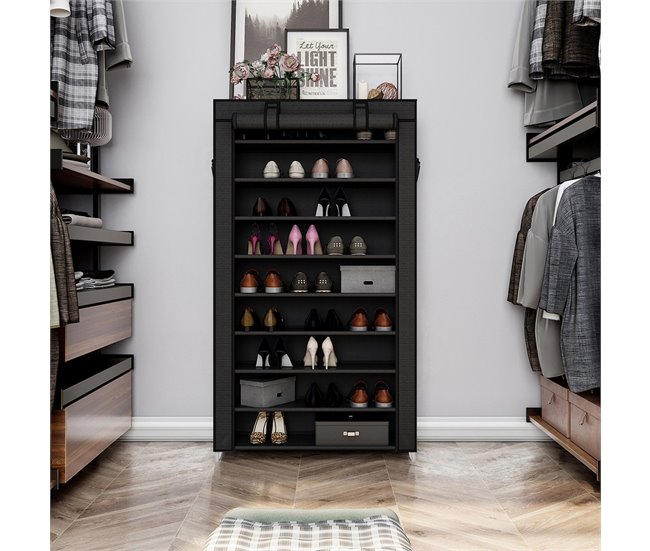 Conforama Armario De Zapatos Negro De 10 Niveles Con Funda De Protección Y Cierre De Cremallera - L88 X H160 Cm