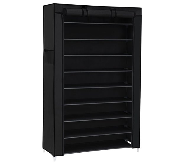 Conforama Armario de zapatos negro de 10 niveles con funda de protección y cierre de cremallera - L88 x H160 cm