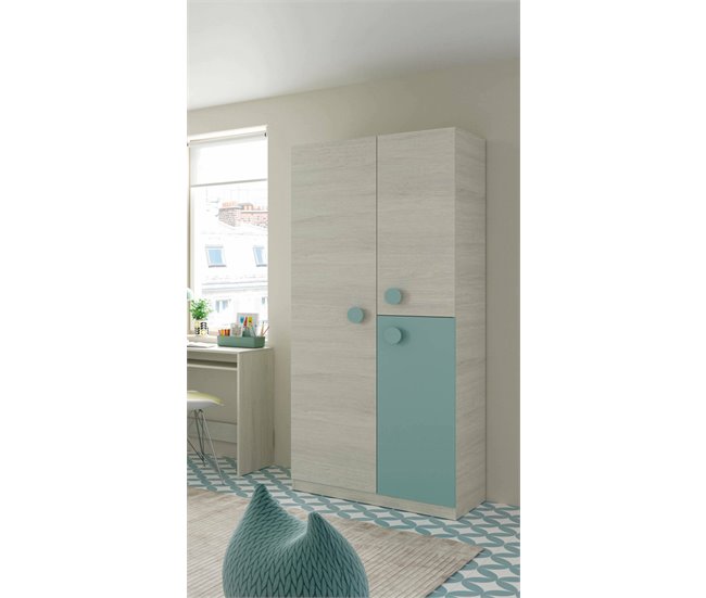 Conforama Armario Dgorett Armario Para Dormitorio Infantil Armario Con 3 Puertas Y 3 Estantes Con Barra Para Ropa 90x52h200 Cm Gris Y Verde Agua
