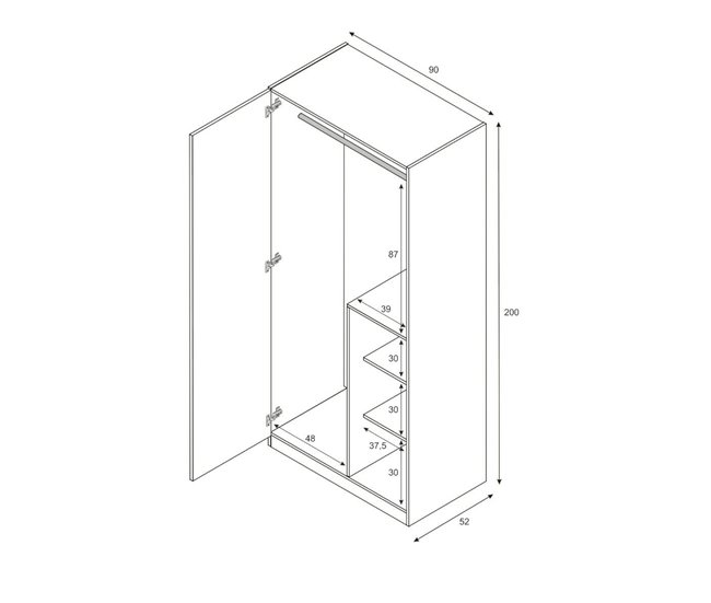 Conforama Armario Dgorett Armario Para Dormitorio Infantil Armario Con 3 Puertas Y 3 Estantes Con Barra Para Ropa 90x52h200 Cm Gris Y Verde Agua