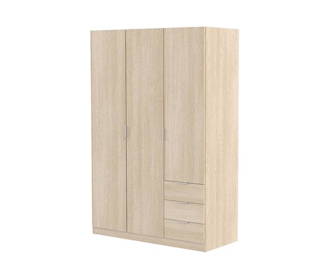 Conforama Armario Dnespol Armario de dormitorio con 3 puertas y 3 cajones Armario con 3 estantes y barra para ropa 121x52h180 cm Roble