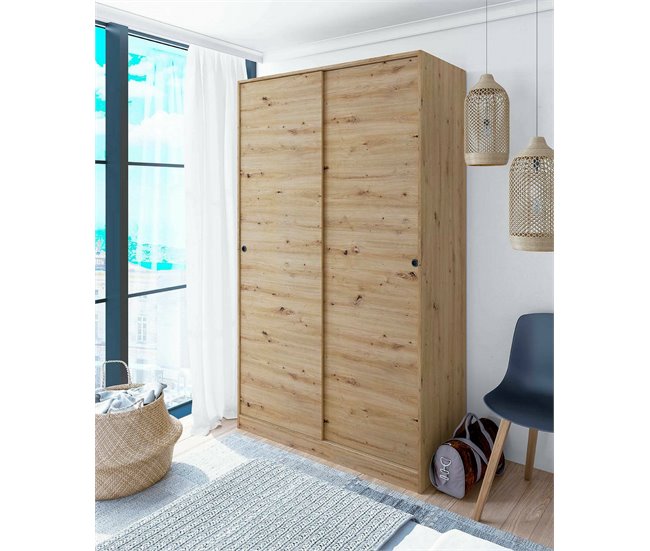 Conforama Armario Dnoce Armario De Dormitorio Con 2 Puertas Correderas Armario Con 4 Estantes Y Barra Para Ropa 120x50h200 Cm Roble Nodi