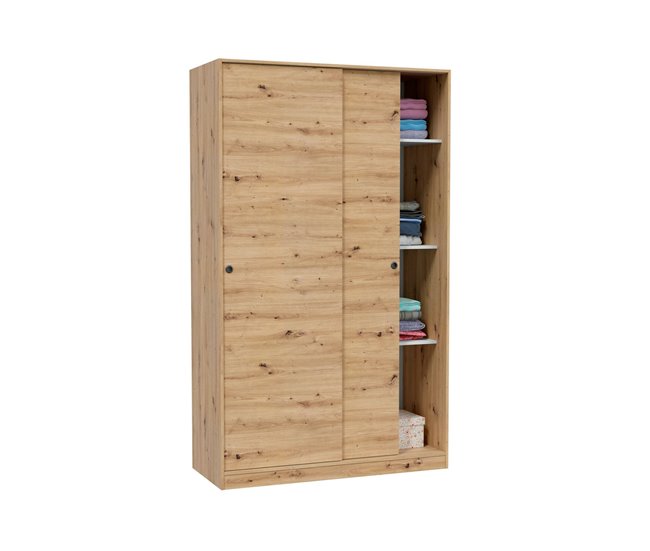 Conforama Armario Dnoce Armario De Dormitorio Con 2 Puertas Correderas Armario Con 4 Estantes Y Barra Para Ropa 120x50h200 Cm Roble Nodi
