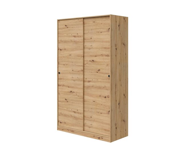 Conforama Armario Dnoce Armario de dormitorio con 2 puertas correderas Armario con 4 estantes y barra para ropa 120x50h200 cm Roble Nodi