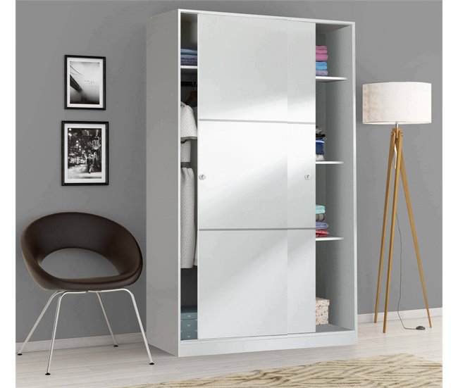 Conforama Armario Dnoce Armario Para Dormitorio Con 2 Puertas Correderas Armario Con 4 Estantes Y Barra Para Ropa 120x50h200 Cm Blanco