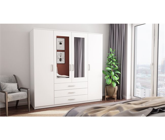 Conforama Armario DUNA 4 Puertas Batientes 2 Espejos 200x200cm Blanco