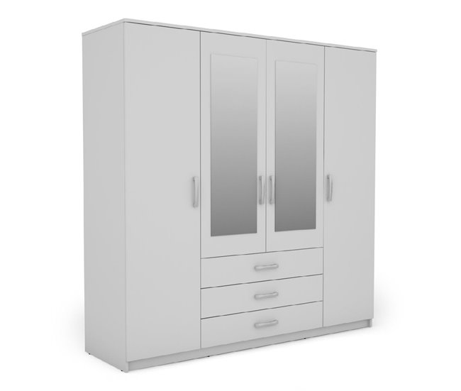 Conforama Armario DUNA 4 Puertas Batientes 2 Espejos 200x200cm Blanco