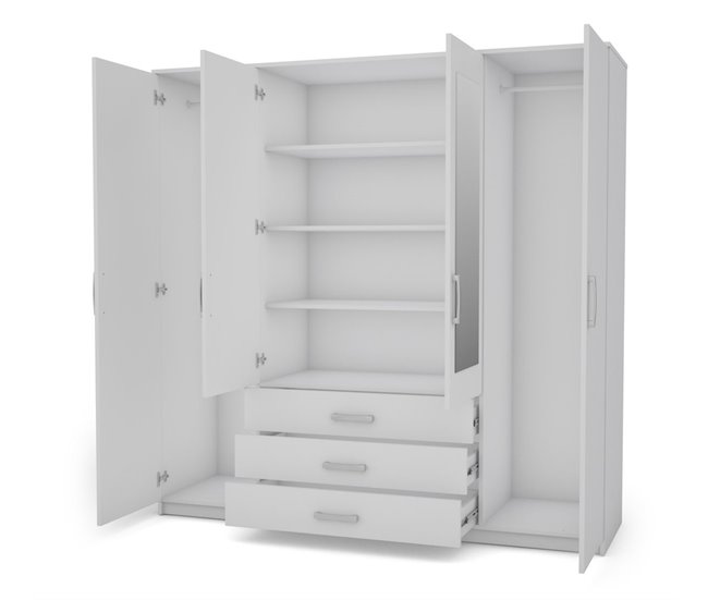 Conforama Armario DUNA 4 Puertas Batientes 2 Espejos 200x200cm Blanco