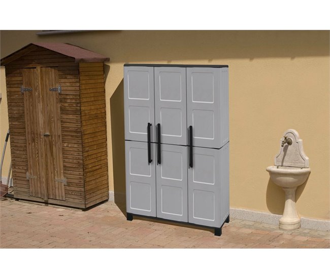 Conforama Armario Exterior Dbellanov Mueble Escobero Mueble Exterior 3 Puertas 100% Made In Italy 102x37h169 Cm Gris Claro Y Negro Acabado A Cuadros