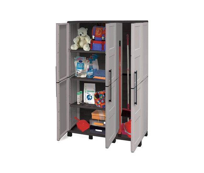 Conforama Armario Exterior Dbellanov Mueble Escobero Mueble Exterior 3 Puertas 100% Made In Italy 102x37h169 Cm Gris Claro Y Negro Acabado A Cuadros