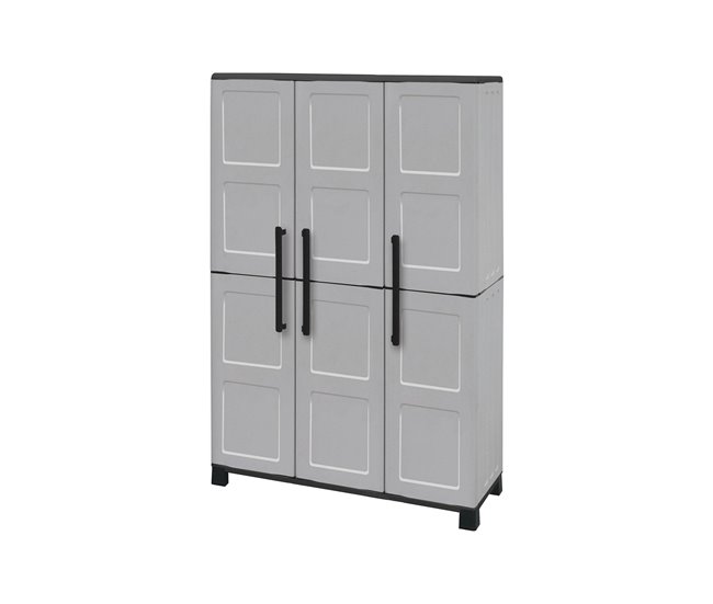 Conforama Armario exterior Dbellanov Mueble escobero mueble exterior 3 puertas 100% Made in Italy 102x37h169 cm Gris claro y negro Acabado a cuadros
