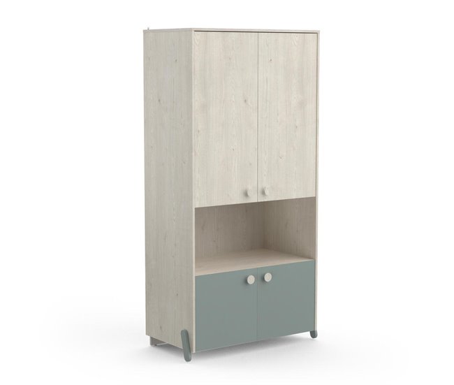 Conforama Armario Infantil 4 Puertas Con Barra Acabado Madera Y Verde - 89 Cm