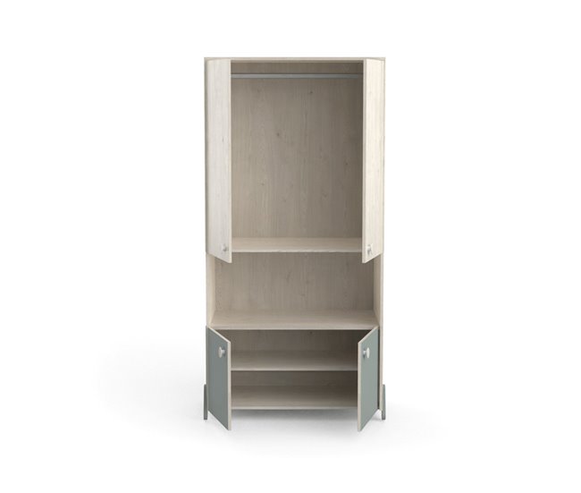 Conforama Armario Infantil 4 Puertas Con Barra Acabado Madera Y Verde - 89 Cm