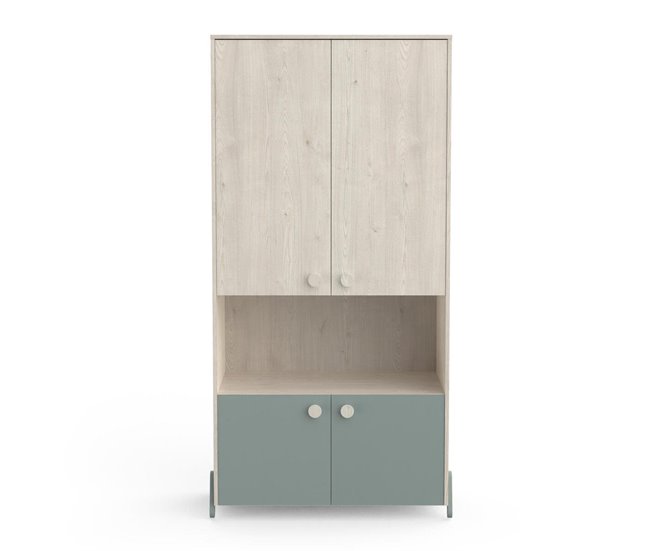 Conforama Armario infantil 4 puertas con barra acabado madera y verde - 89 cm