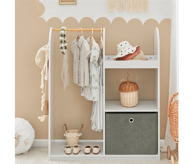 Conforama Armario Infantil Con 3 Ganchos 1 Cesta Y 1 Percha Mueble Organizador Juguetes Y Ropa 97 X 35 X 108 Cm KMB40-W SoBuy