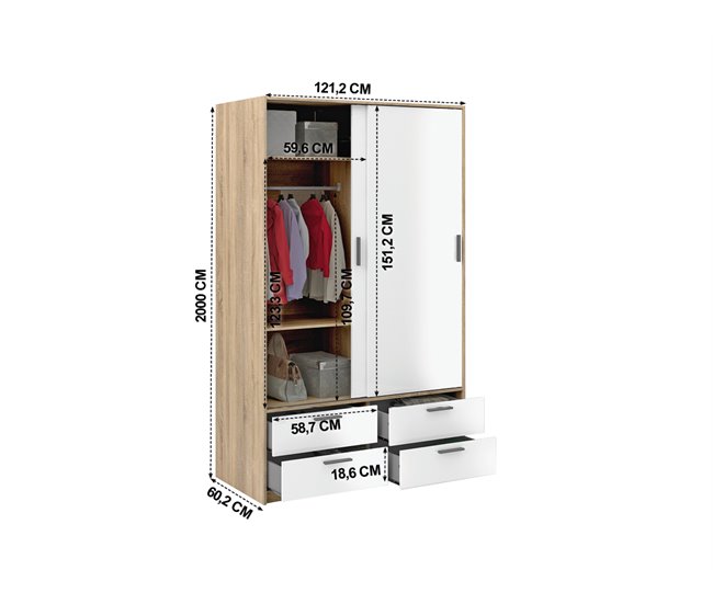 Conforama Armario KATY Puertas Correderas Y 4 Cajones 121x200cm