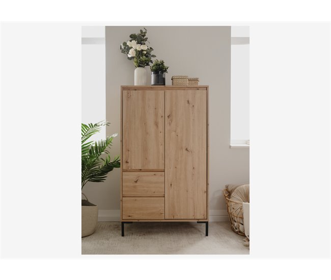 Conforama Armario KORSIKA Puertas Batientes Y 2 Cajones 81x139cm Roble