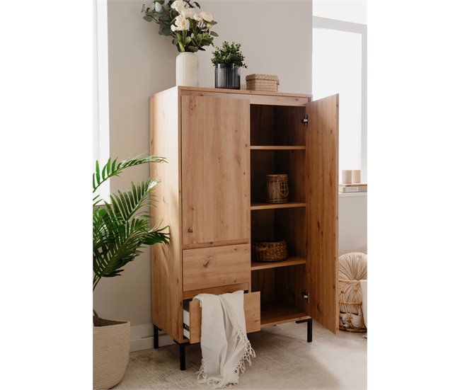 Conforama Armario KORSIKA Puertas Batientes Y 2 Cajones 81x139cm Roble