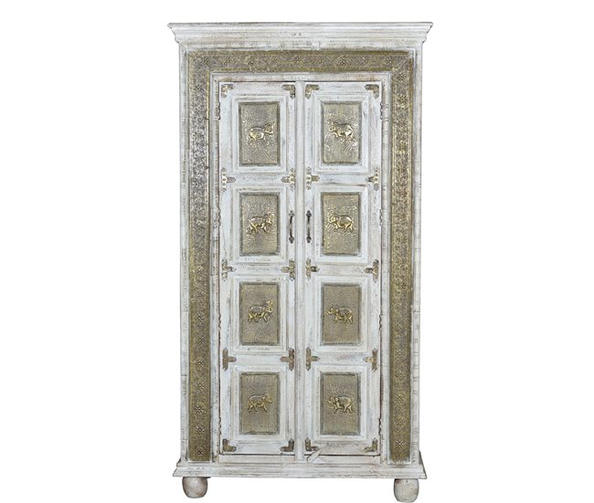 Conforama Armario Madera Mango Blanco Envejecido Craquelado De 183x45x95 Cm - Giner Y Colomer