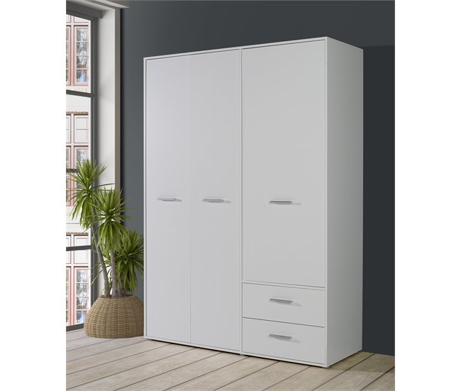 Conforama Armario MOKARIS Puertas Batientes Y 2 Cajones 144x200cm Blanco