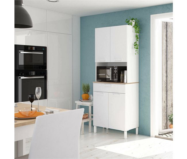 Conforama Armario Multiusos Dbakke Mueble Auxiliar De Cocina Aparador De 4 Puertas Y 1 Cajón Con Baldas Armario Abierto 72x40h186 Cm Blanco Y Roble