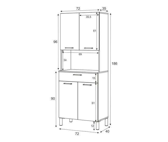 Conforama Armario Multiusos Dbakke Mueble Auxiliar De Cocina Aparador De 4 Puertas Y 1 Cajón Con Baldas Armario Abierto 72x40h186 Cm Blanco Y Roble