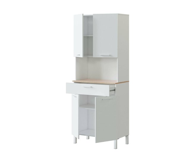 Conforama Armario Multiusos Dbakke Mueble Auxiliar De Cocina Aparador De 4 Puertas Y 1 Cajón Con Baldas Armario Abierto 72x40h186 Cm Blanco Y Roble