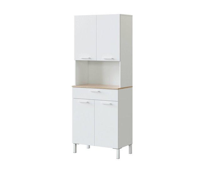 Conforama Armario multiusos Dbakke Mueble auxiliar de cocina Aparador de 4 puertas y 1 cajón con baldas Armario abierto 72x40h186 cm Blanco y Roble