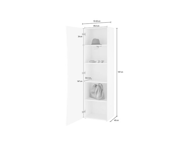 Conforama Armario Multiusos Ddandre Zapatero Con 1 Puerta Y 4 Estantes Armario Multifuncional 100% Made In Italy 63x40h187 Cm Blanco Brillo