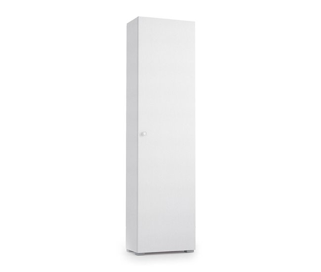 Conforama Armario multiusos Ddarbo Mueble lineal con 1 puerta y 7 estantes Columna para entrada o baño Zapatero moderno 100% Made in Italy 50x30h182 cm Blanco
