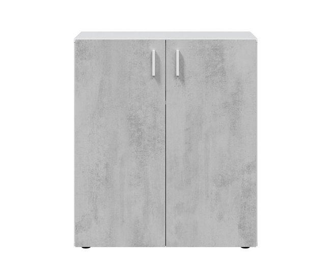 Conforama Armario multiusos Dfare Mueble auxiliar bajo Zapatero con 2 puertas batientes y 1 estante Mueble zapatero 80x37h92 cm Cemento y Blanco