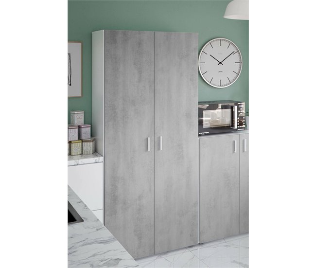 Conforama Armario Multiusos Dferre Mueble Auxiliar 2 Puertas Y 3 Estantes Armario Escobero 80x37h182 Cm Cemento Y Blanco